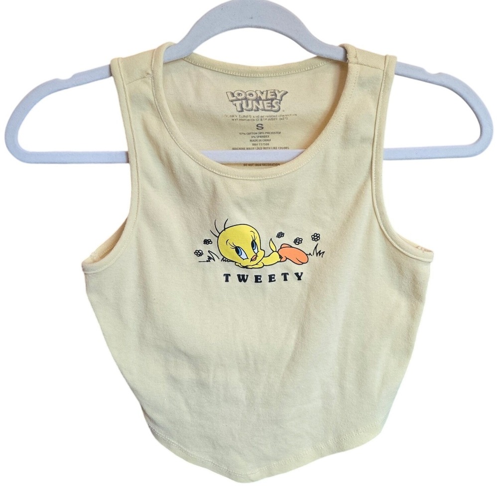 Tweety Bird Crop Tank Top Small Looney Tunes Yellow Y2K Streetwear Kidcore - Picture 1 of 3